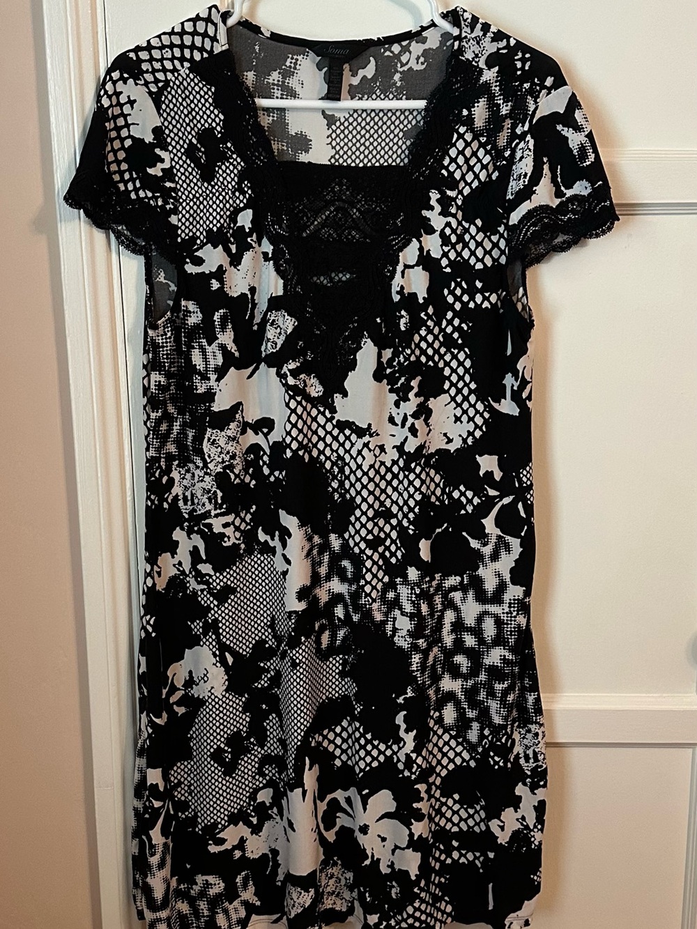 Black & White Lace-Trim Dress